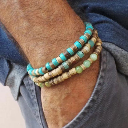 Retro Men's Coconut Wood Multi-Layer Stackable Bracelet Set