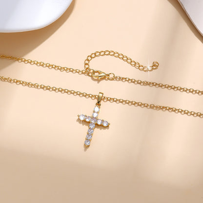 Zircon Cross Gold Plated Necklace For Women