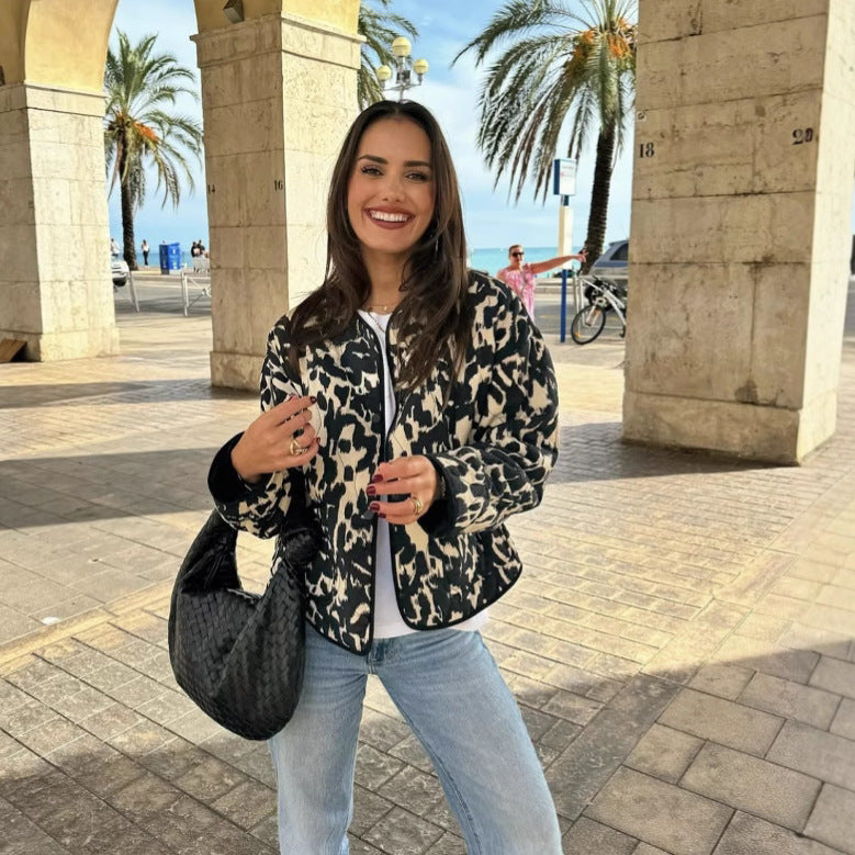 Women's Fashionable Printed Snap-button Long-sleeved Jacket