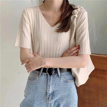 Top Thin Ice Silk Short Sleeve Knitted T-shirt