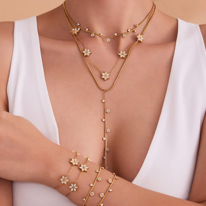 INS Minimalist Stitched Small Flower Round Zircon Necklace Bracelet Set