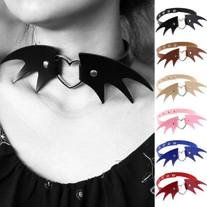 Punk style little devil PU leather collar bone collar