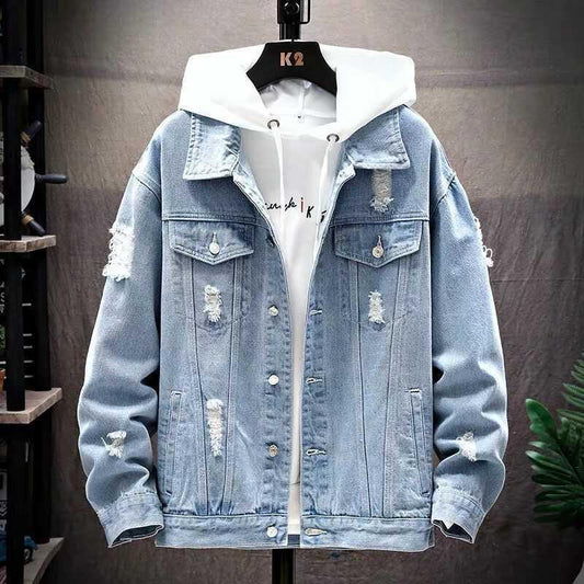 Casual Korean-Style Ripped Men's Denim Jacket