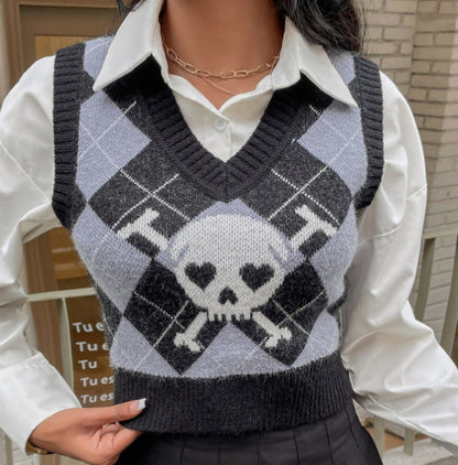 Skull Slim-fit Temperament V-neck Sleeveless Vest