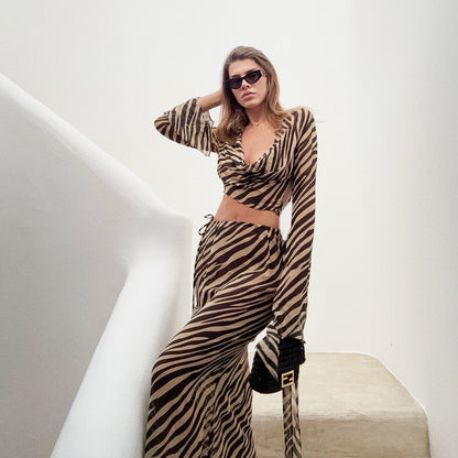 Off The Shoulder Mesh Bell Sleeve Top Set