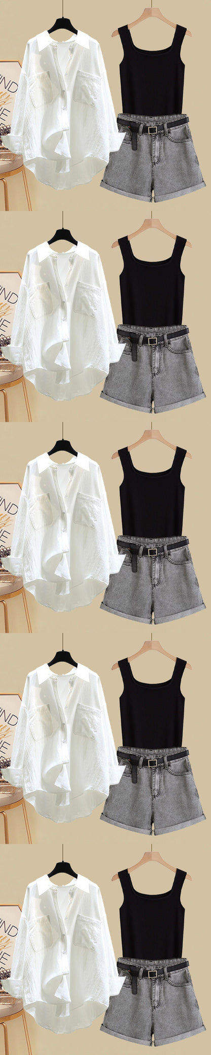 Fried Street Shirt Vest With Temperament Shorts Three-piece Set