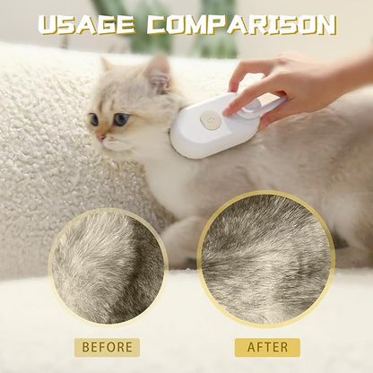 3-in-1 Steam Brush with Steamer - Suitable for Cats, Dogs and All Pets (White)
