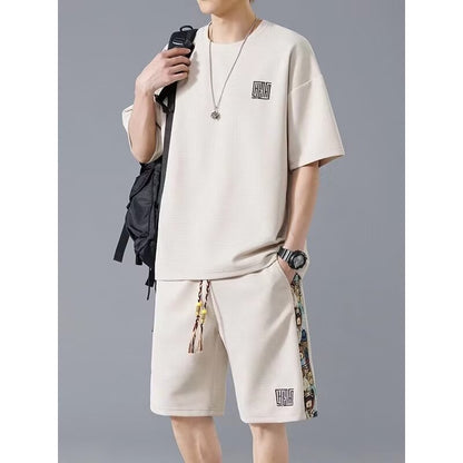Waffle Embroidery Summer Loose All-match Short Sleeve Two-piece Set - SD & CO.