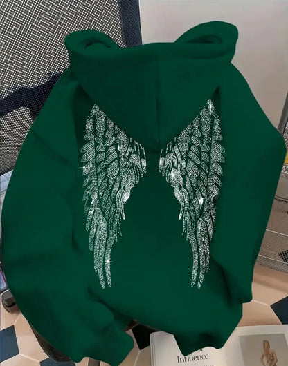 Trendy Minimalist Design Wings Printing Sweater Casual Loose Sweatshirt Pullover