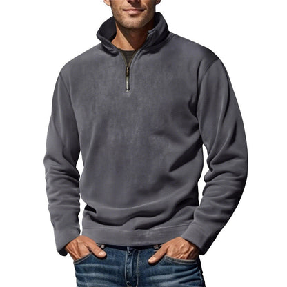 Men's Polar Fleece Top Pure Color Simple Casual Stand Collar Pullover Sweater - SD & CO.