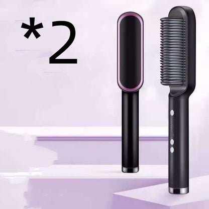 New 2 In 1 Hair Straightener Hot Comb Negative Ion Curling Tong Dual-purpose Electric Hair Brush - SD & CO.