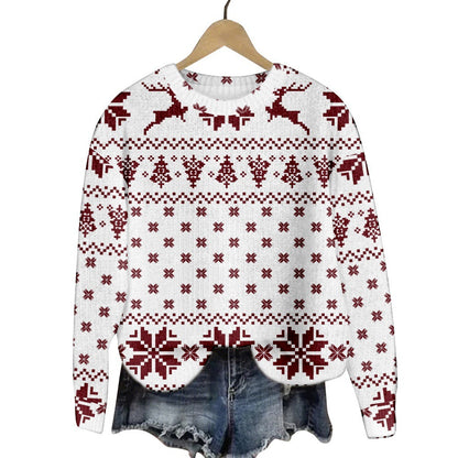 Christmas Cat Hat Snowflake Print Women's Round Neck Sweatshirt