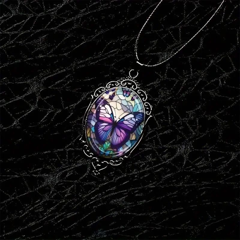 Fashionable And Elegant European And American Purple Butterfly Pattern Pendant Necklace