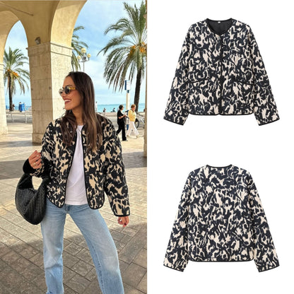 Women's Fashionable Printed Snap-button Long-sleeved Jacket