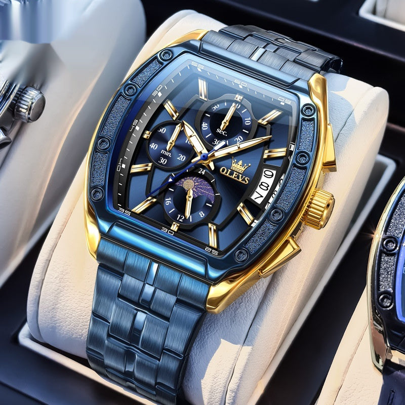 Steel Belt Tonneau Quartz Luminous Men's Watch