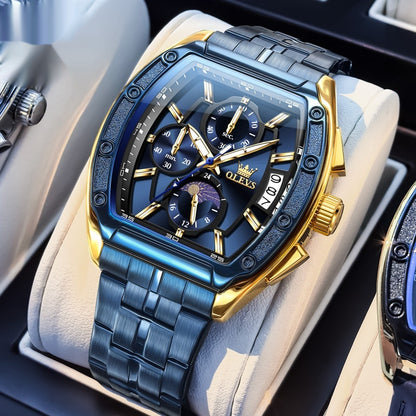 Steel Belt Tonneau Quartz Luminous Men's Watch