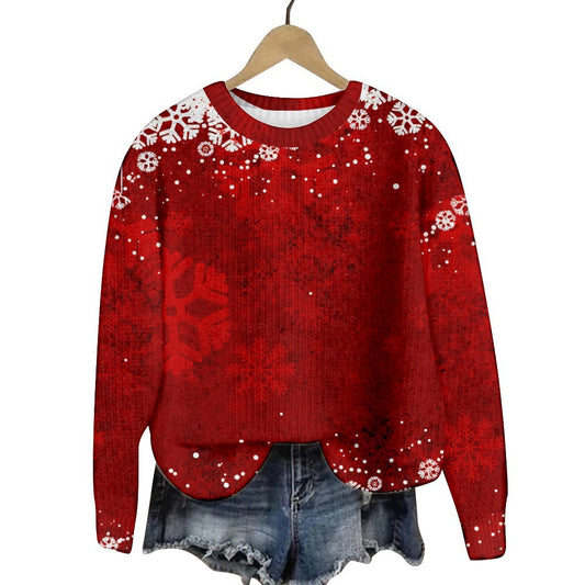 Christmas Cat Hat Snowflake Print Women's Round Neck Sweatshirt