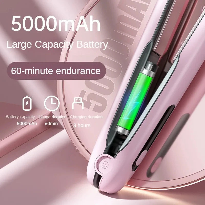 Wireless Hair Straightener Flat Iron Mini 2 IN 1 Roller USB 5000mAh Max 200 Degree Portable Cordless Curler 4 Levels Dry And Wet Uses - SD & CO.