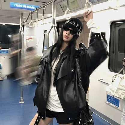 Biker's Leather Jacket Women's Loose All-match Retro - SD & CO.