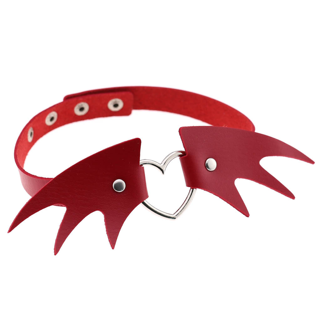 Punk style little devil PU leather collar bone collar