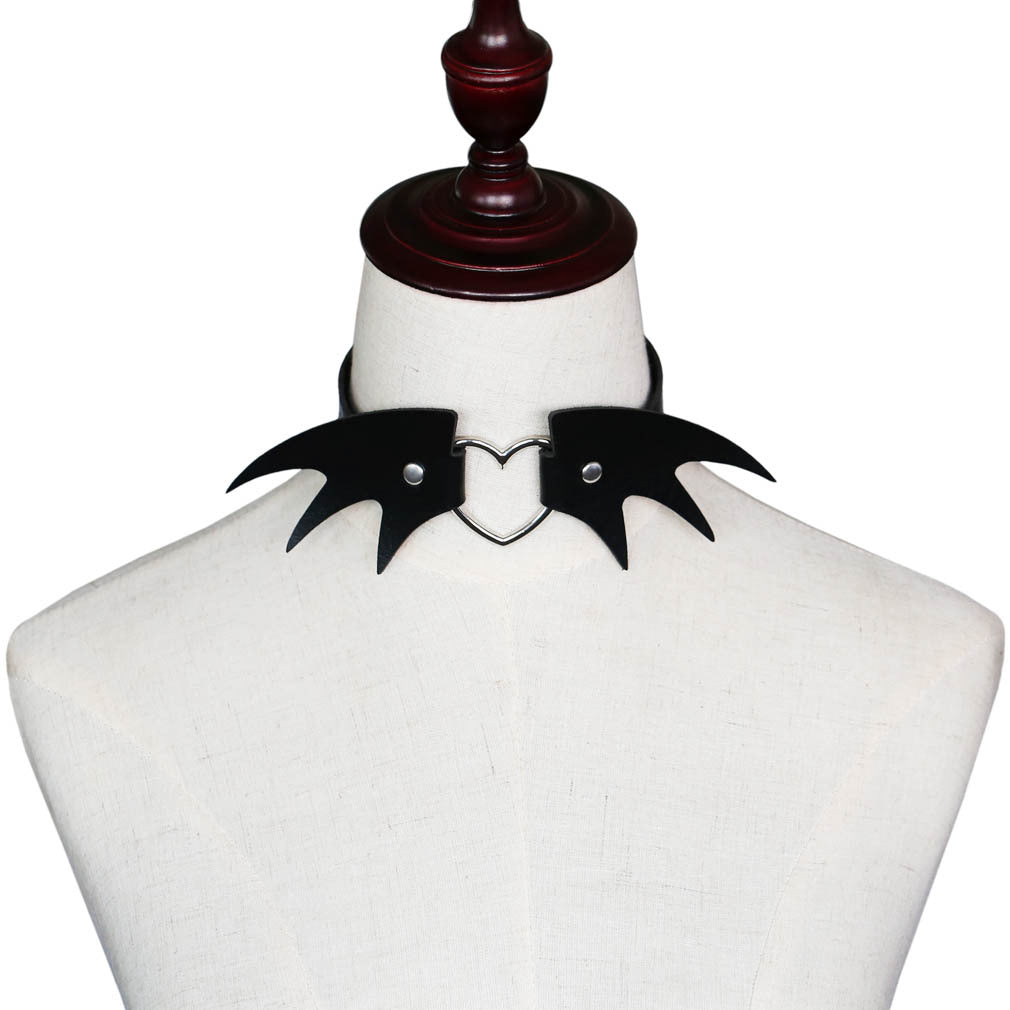 Punk style little devil PU leather collar bone collar