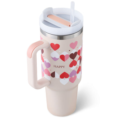 40 Oz Tumbler With Handle Straw Insulated, Stainless Steel Spill Proof Vacuum Coffee Cup Tumbler With Lid Tapered Mug Gifts For Valentine Lover Suitable For Car Gym Office Travel - SD & CO.