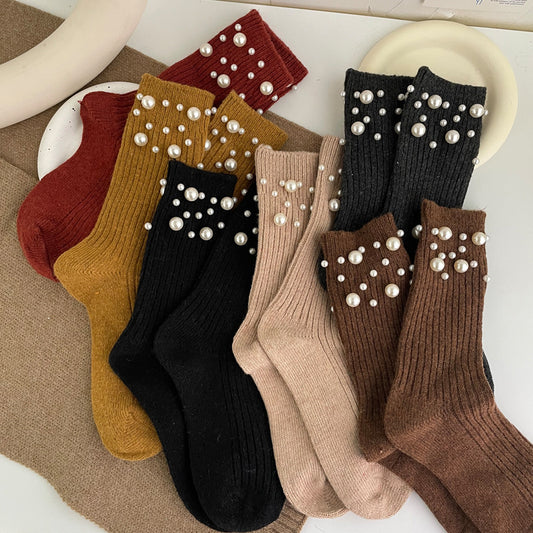 Copy of Personalized Korean style fashionable rivet bead pile socks autumn and winter thick warm rabbit wool mid tube socks for children