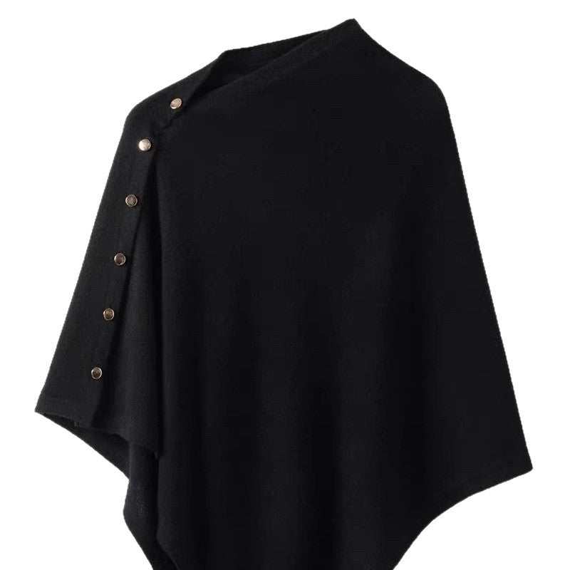 Oblique Button Loose High-end Sense Shawl Cape Knit Sweater Women