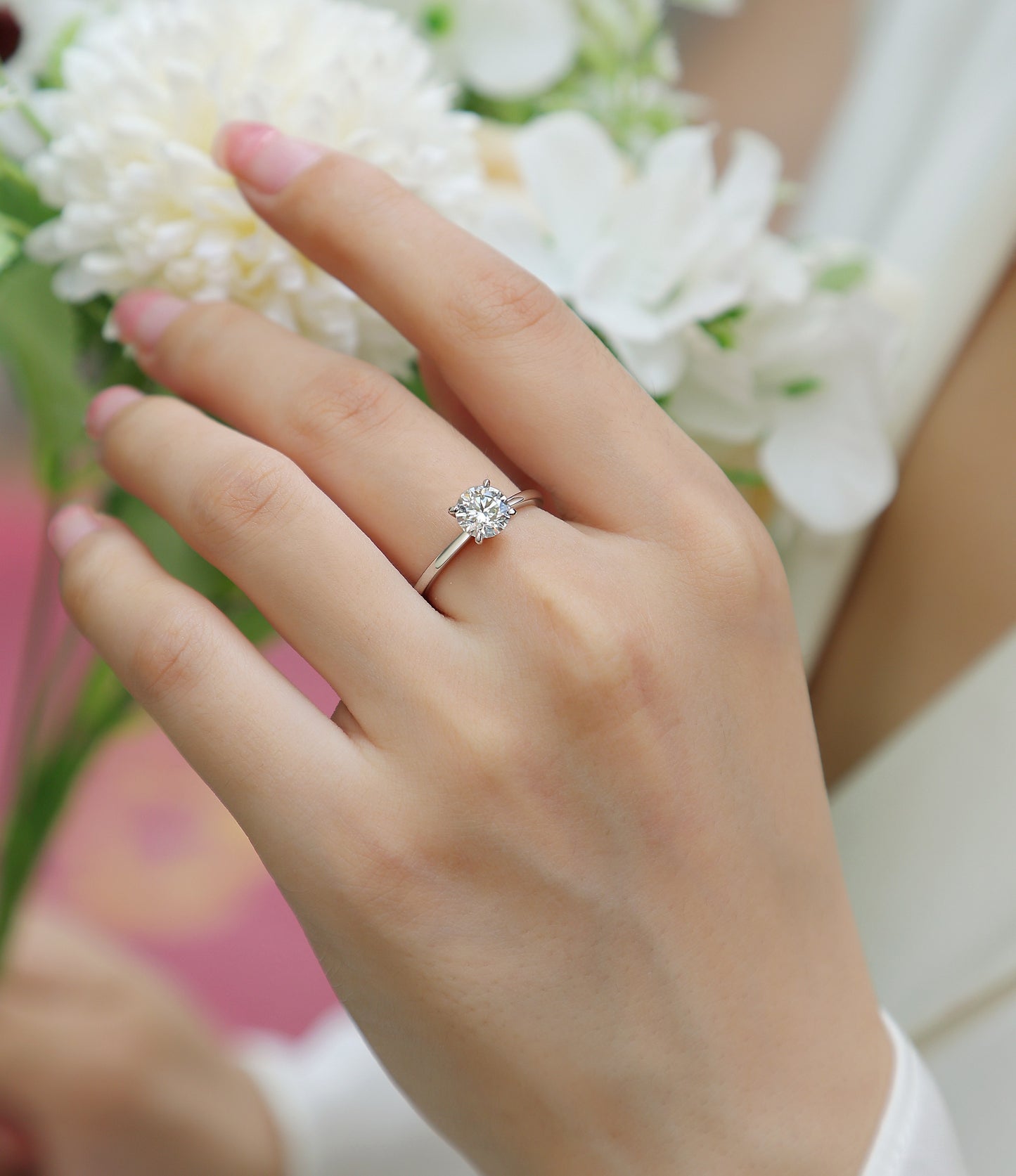 Oath - Set With 1-2 Carat Top-quality Moissanite S925 Silver And Platinum-plated Diamond Wedding Ring. The Ring Can Be Tested With A Diamond Pen. Gold Rose Gold