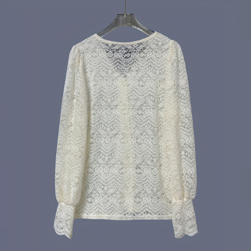 Women's Solid Color Lace Trim Blouse, V-Neck Button-Down Shirt With Elegant Detail For Professional Wear