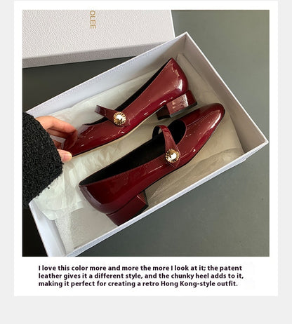 Platform Leather Shoes Shallow Mouth Round Head Chunky Heel