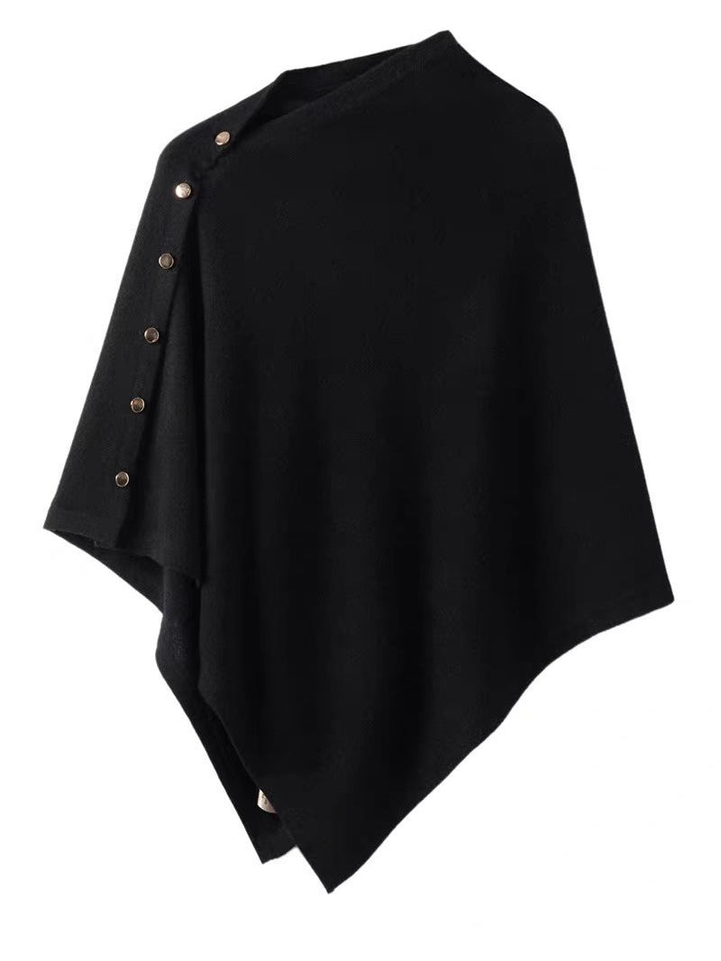 Oblique Button Loose High-end Sense Shawl Cape Knit Sweater Women