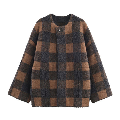Autumn Women's Plaid Knitted Coat