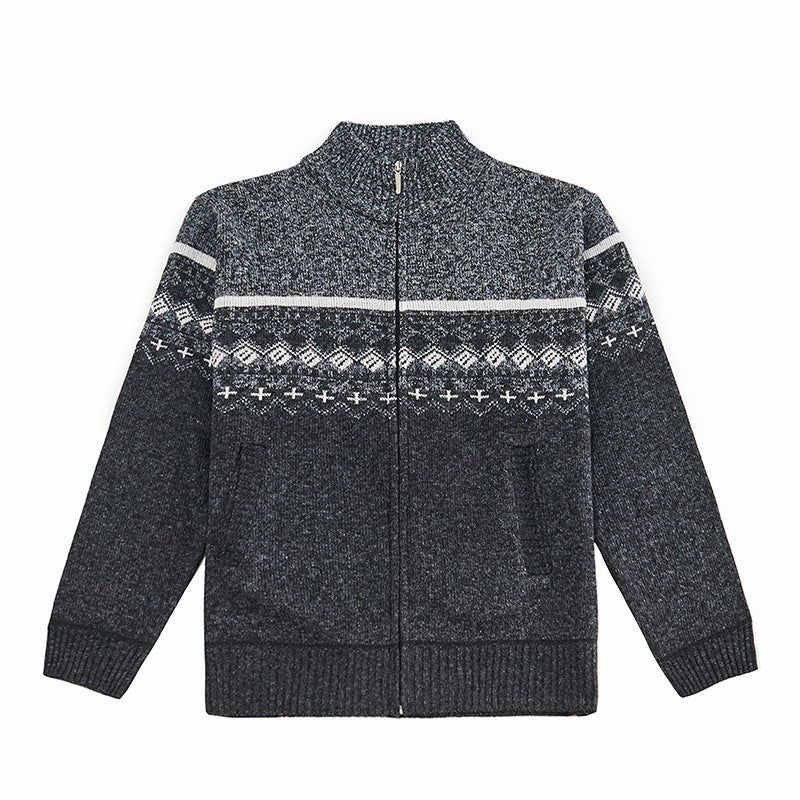 Velvet Thickening Sweater Men's Stand Collar Assorted Colors Retro Jacquard Knitted Cardigan - SD & CO.