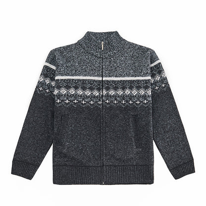 Velvet Thickening Sweater Men's Stand Collar Assorted Colors Retro Jacquard Knitted Cardigan - SD & CO.