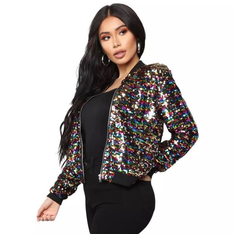 Women's Sequins Zipper Clothes Long Sleeve Cardigan Jacket - SD & CO.