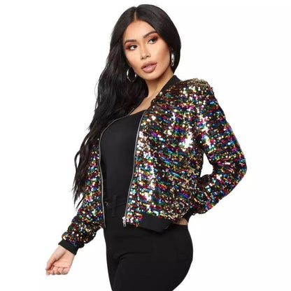 Women's Sequins Zipper Clothes Long Sleeve Cardigan Jacket - SD & CO.