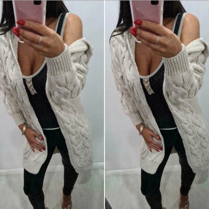 Hooded long Fried Dough Twists sweater cardigan