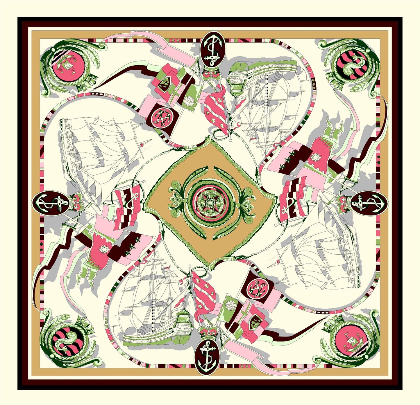 Sailing Print Emulation Silk Scarf Fashion Shawl