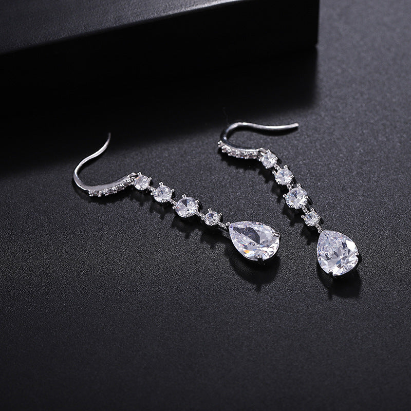 Europe And America Long Drop Earrings Copper Inlaid Strip