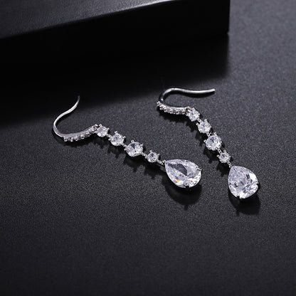 Europe And America Long Drop Earrings Copper Inlaid Strip