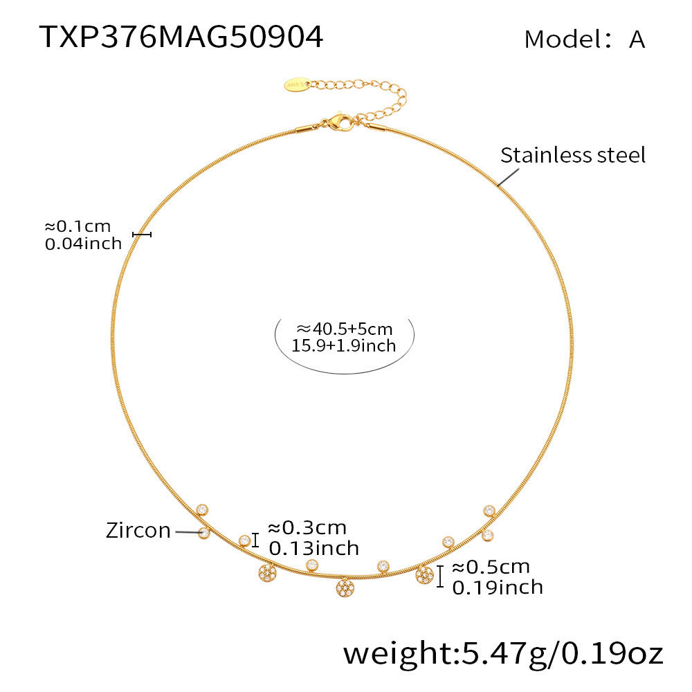 INS Minimalist Stitched Small Flower Round Zircon Necklace Bracelet Set