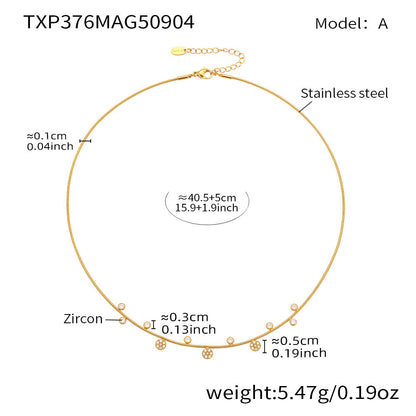 INS Minimalist Stitched Small Flower Round Zircon Necklace Bracelet Set