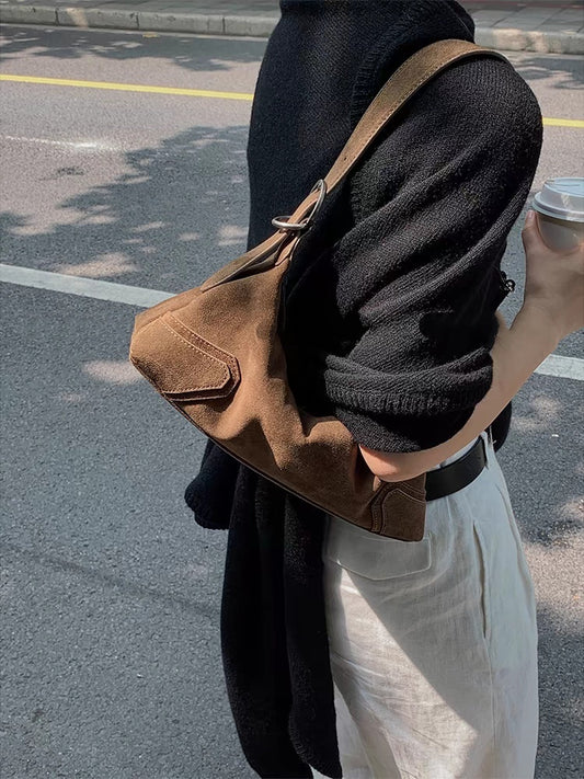 Deerskin Velvet Vintage Soft Leather Frosted Underarm Bag