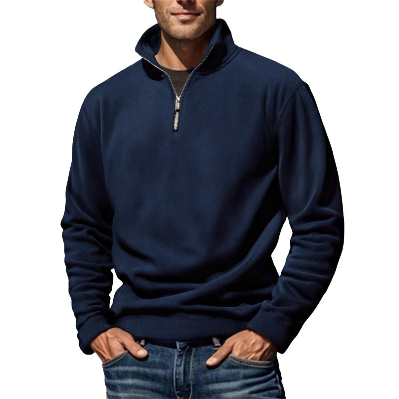 Men's Polar Fleece Top Pure Color Simple Casual Stand Collar Pullover Sweater - SD & CO.