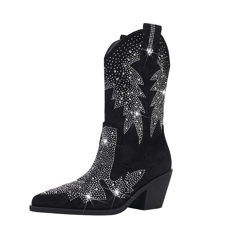 Shiny Rhinestone Booties Ankle Women