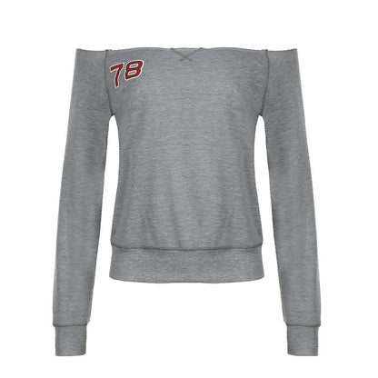 Printed Waist-controlled Midriff-baring Long Sleeve Casual Sweatshirt Sexy