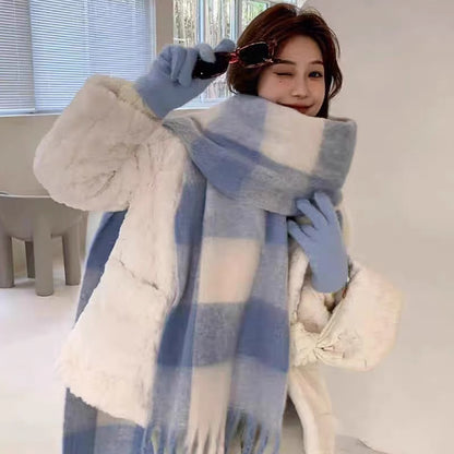 Scarf Winter Thicken Thermal Solid Color Mohair Shawl