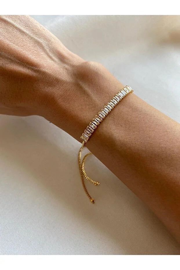 Baguette Zircon Adjustable Bracelet Elegant Minimal Sparkle Fashion Jewelry Gift For Her