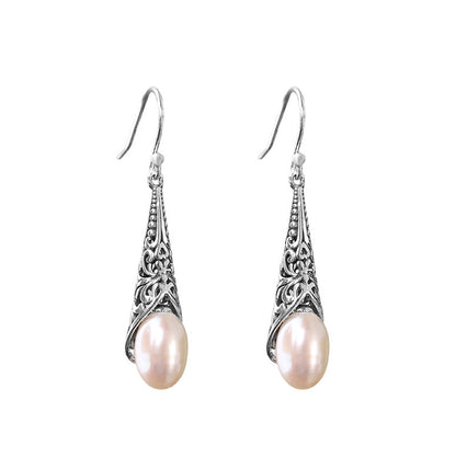 S925 Silver Inlaid Baroque Long Pearl Earrings